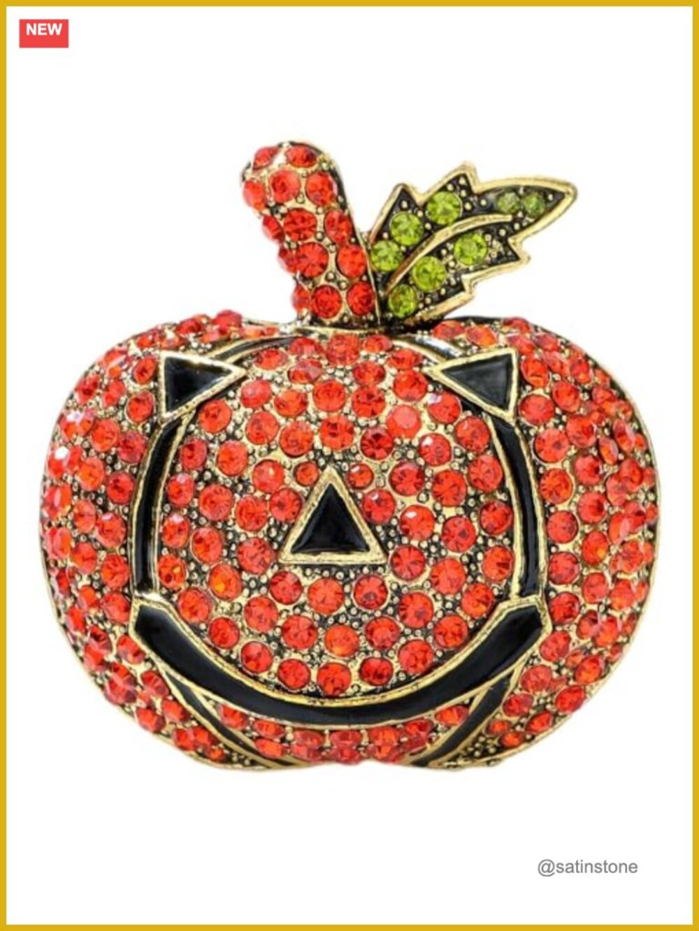 Gold Plated Cubic Zirconia Pumpkin Brooch Pin Fall Thanksgiving Halloween